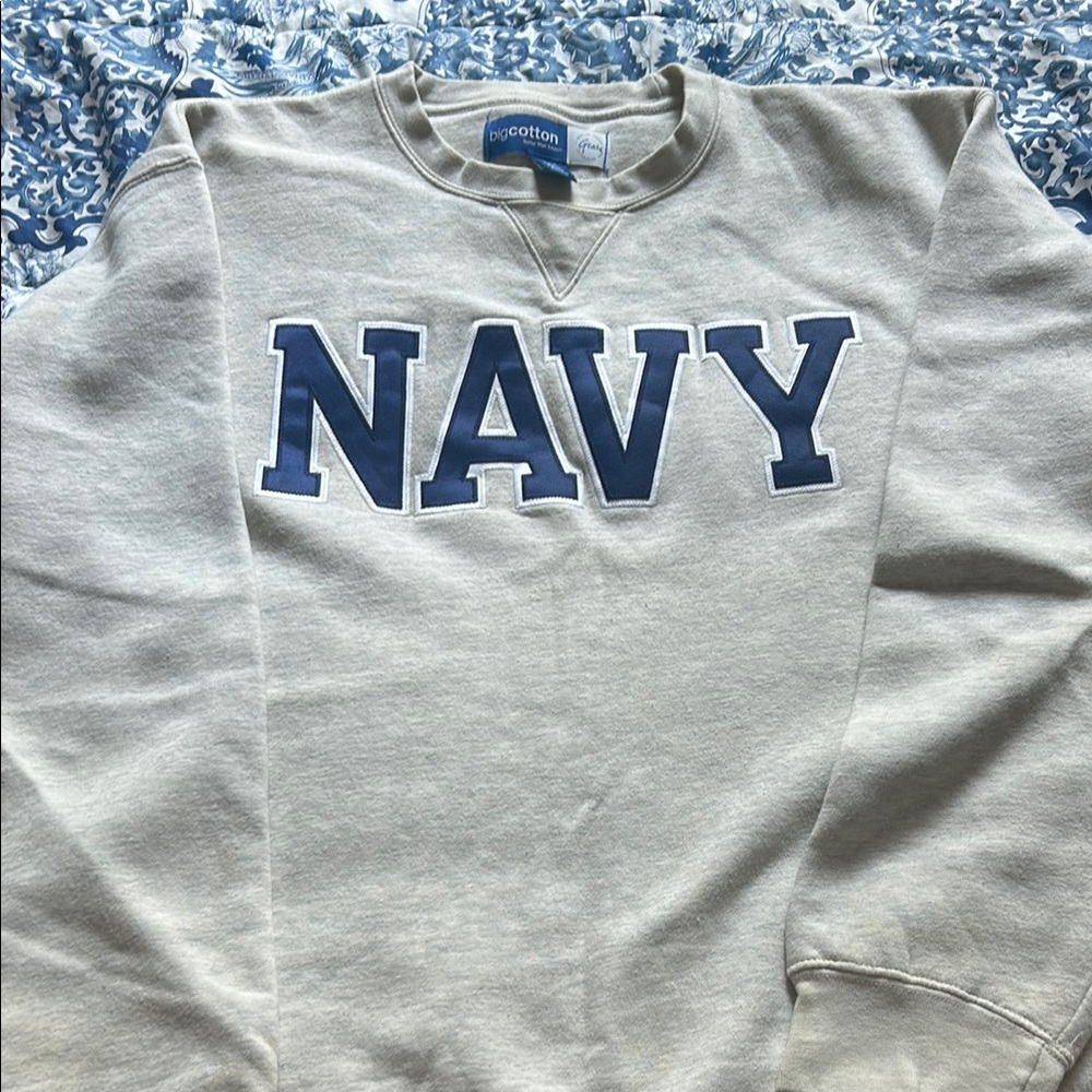 Bioworld Men's Crewneck Sweater in Gray with Navy Accents